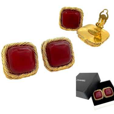 Chanel Earrings Gripoix Vintage Red Rare GP Hardwa