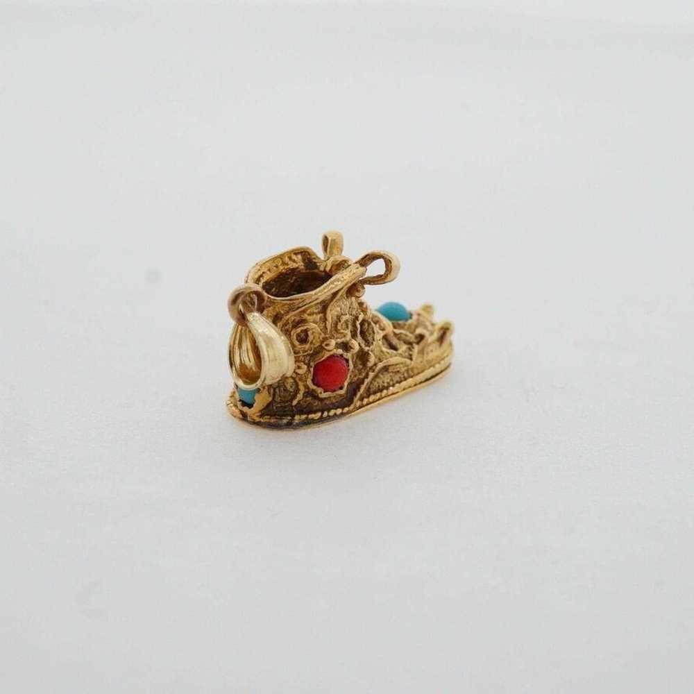 Estate Sale 14k Gold Shoe Charm Multi-Color Round… - image 2