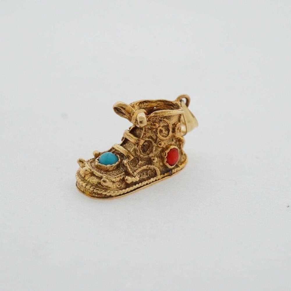 Estate Sale 14k Gold Shoe Charm Multi-Color Round… - image 3