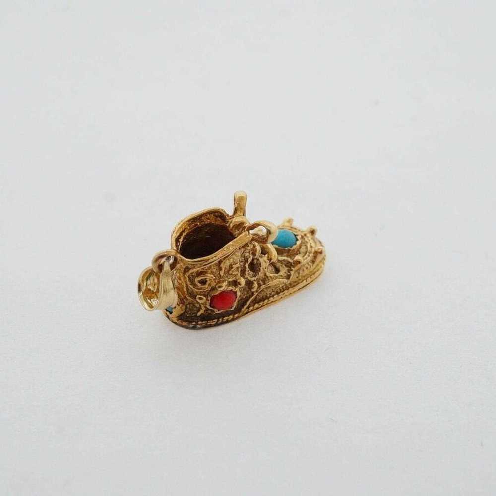 Estate Sale 14k Gold Shoe Charm Multi-Color Round… - image 5