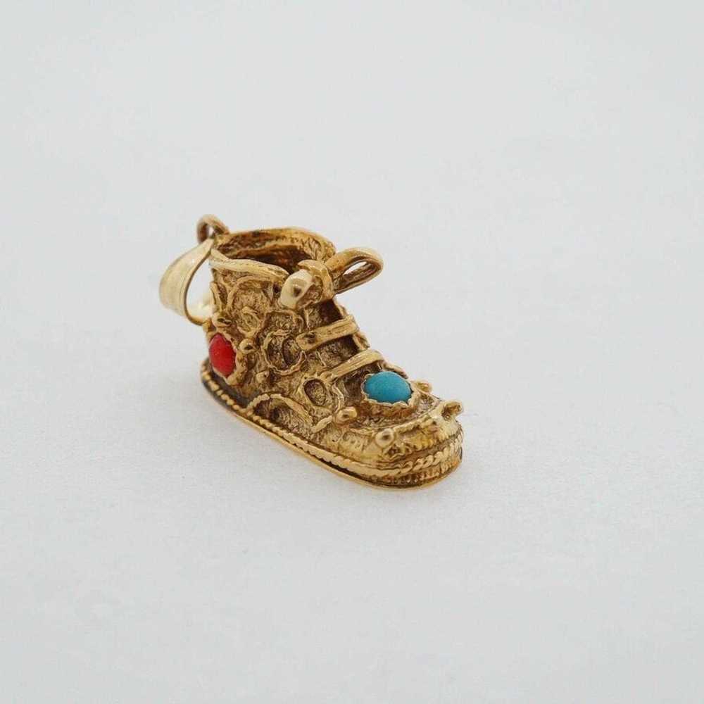 Estate Sale 14k Gold Shoe Charm Multi-Color Round… - image 6