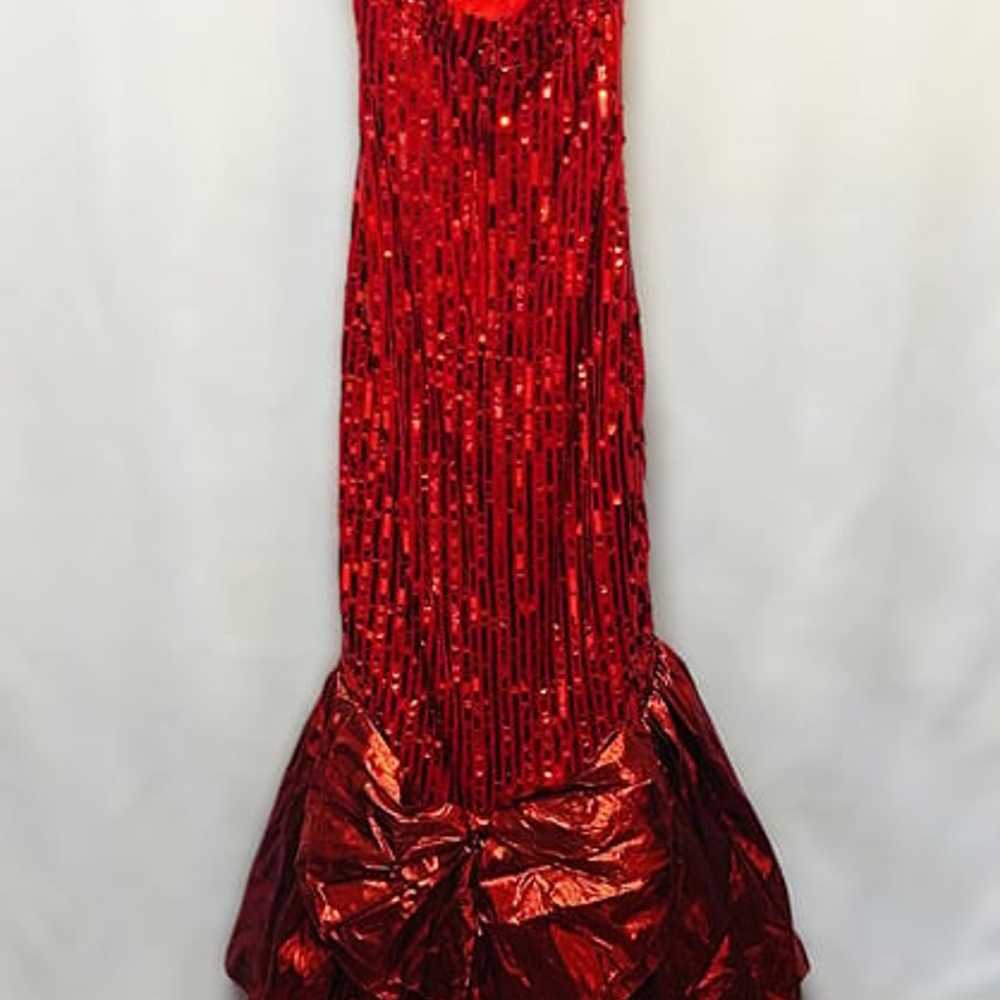 80s Vintage Sequin Party Dress NYE Mermaid Ruffle… - image 2