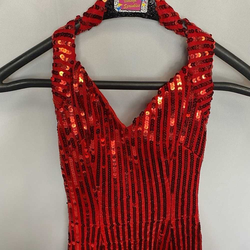 80s Vintage Sequin Party Dress NYE Mermaid Ruffle… - image 3