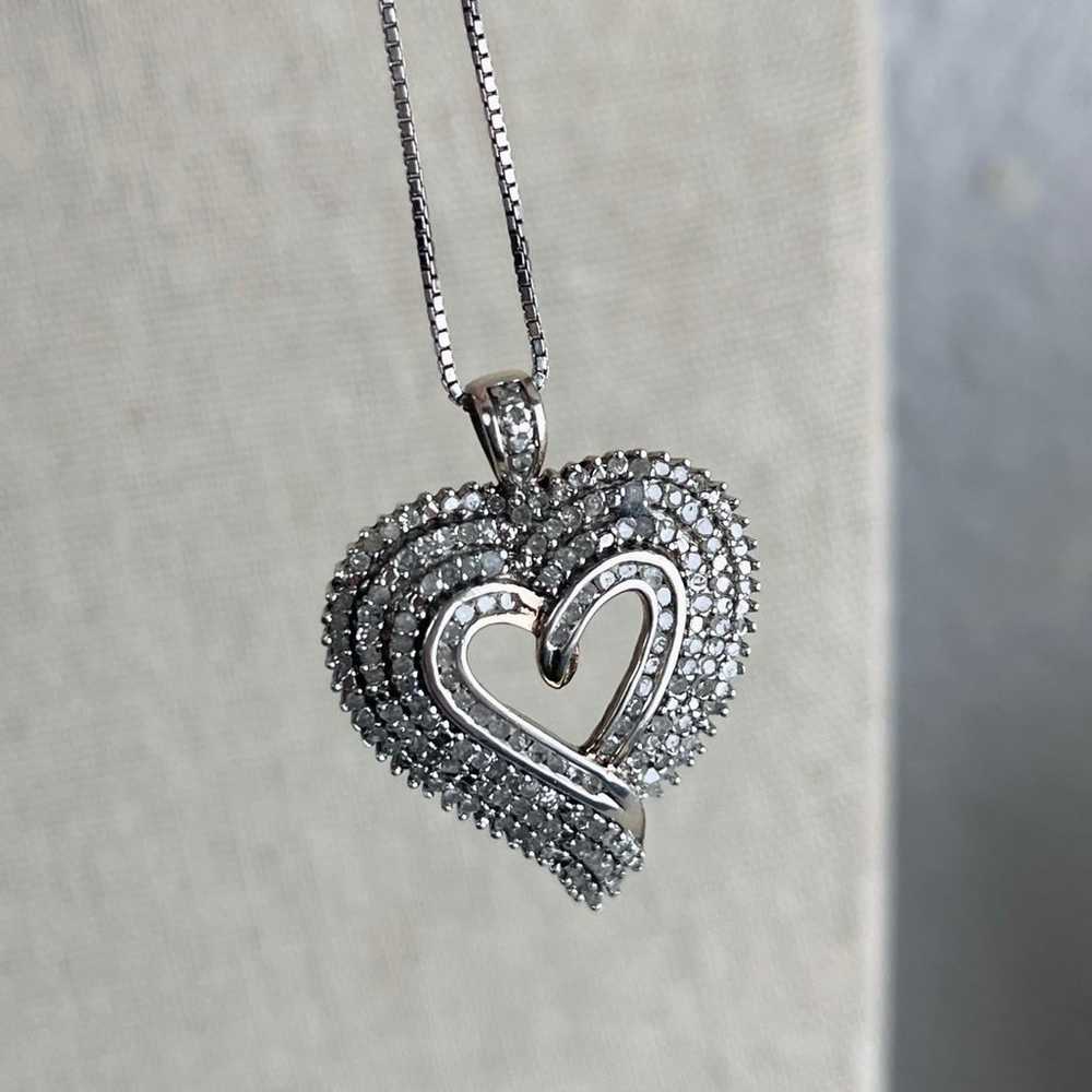 Genuine Diamond Cluster Heart Pendant - image 1