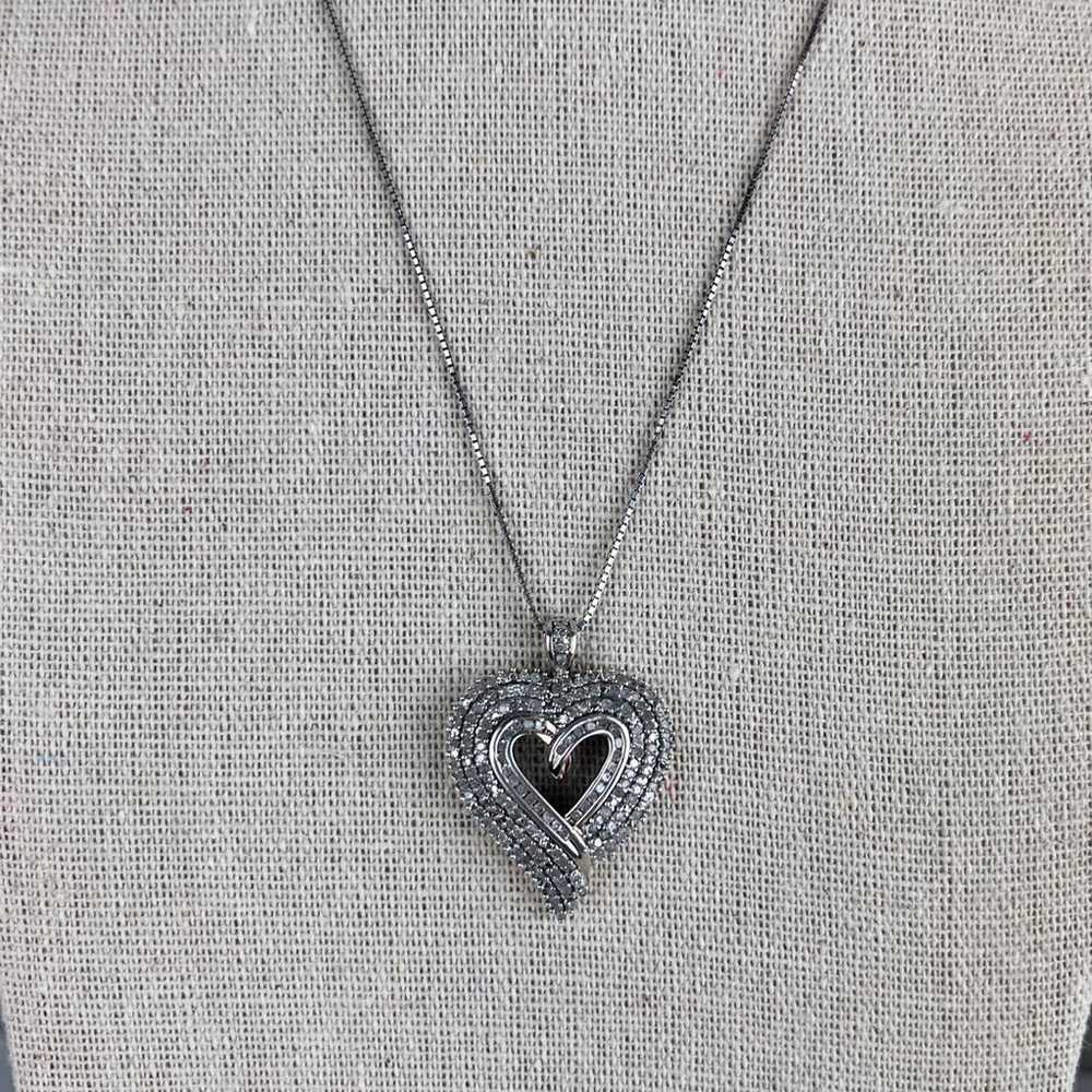 Genuine Diamond Cluster Heart Pendant - image 3