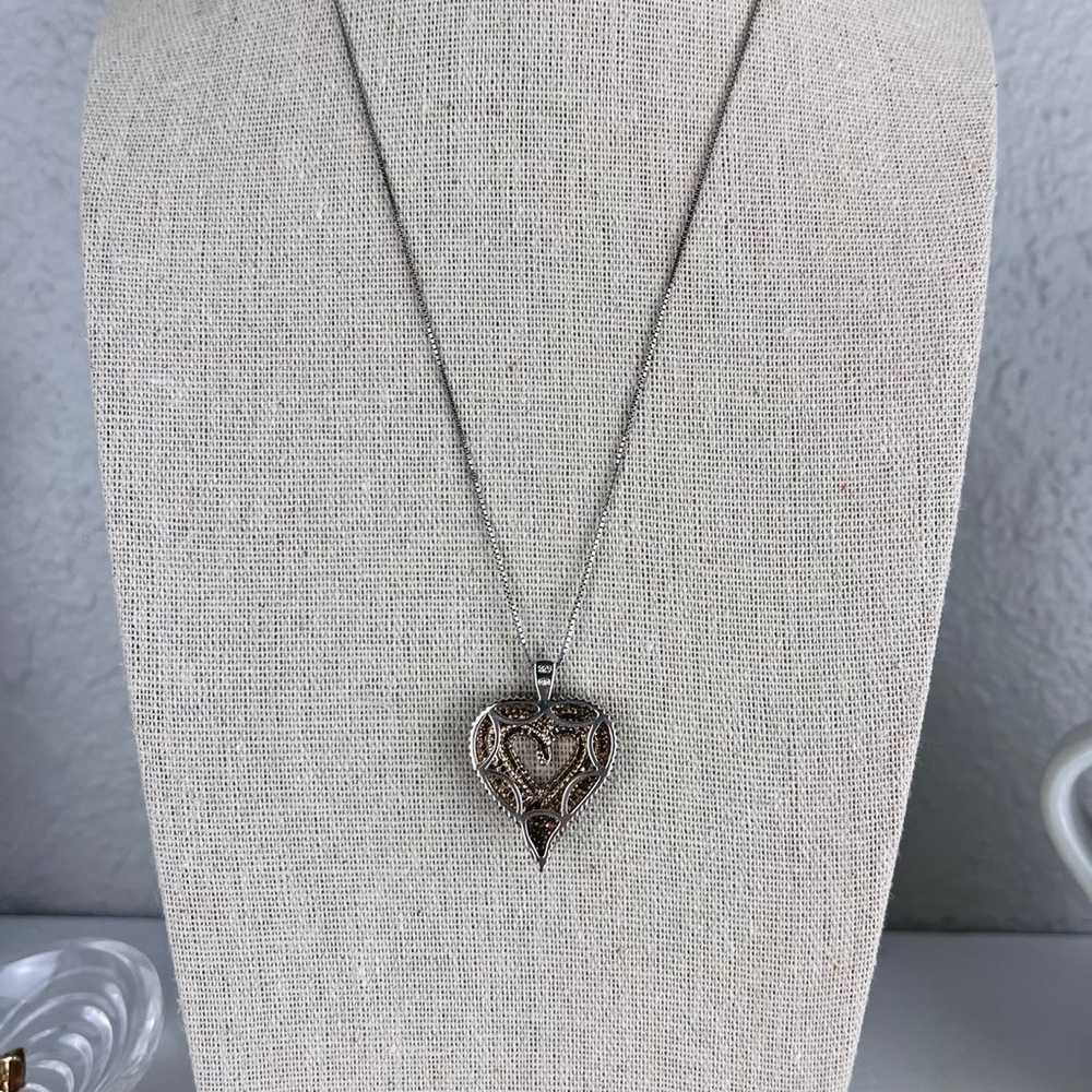 Genuine Diamond Cluster Heart Pendant - image 4