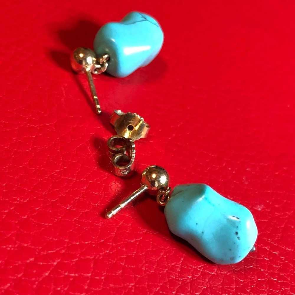 Heavy 14KT Turquoise Dangle Earrings - image 10