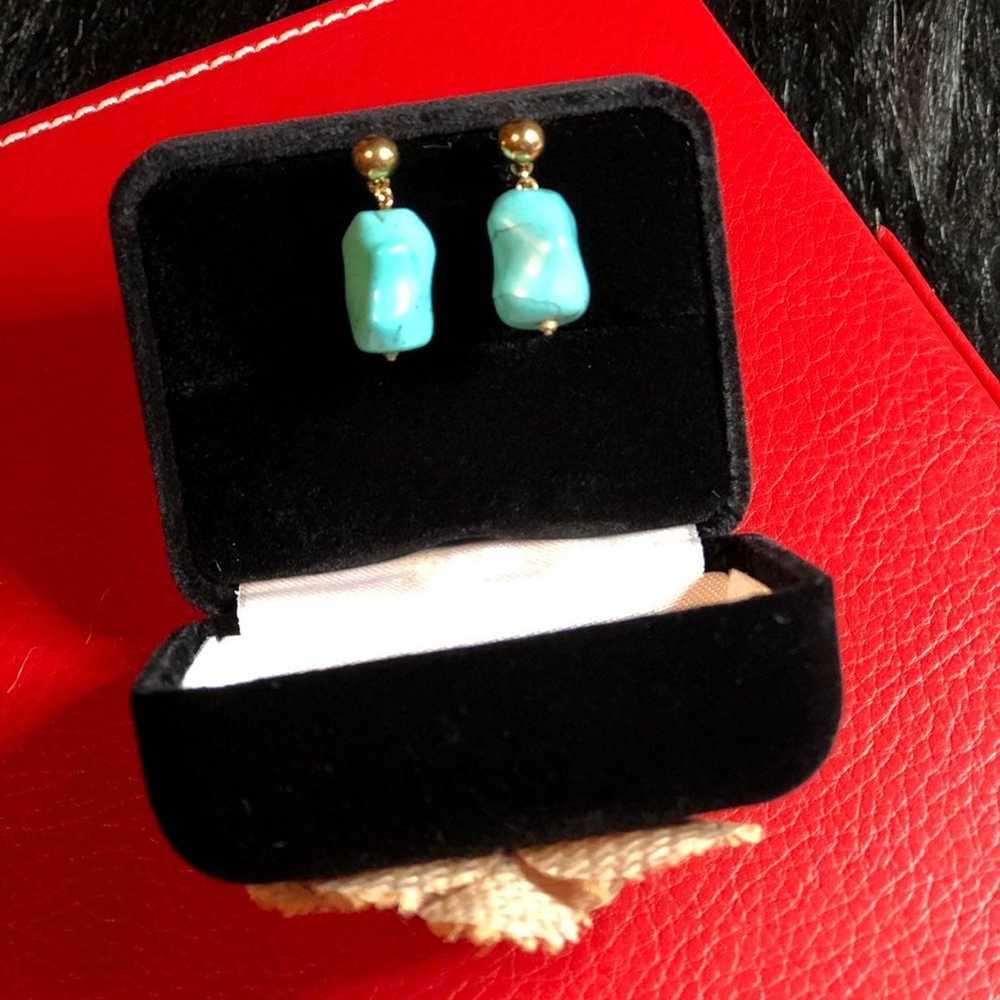 Heavy 14KT Turquoise Dangle Earrings - image 1