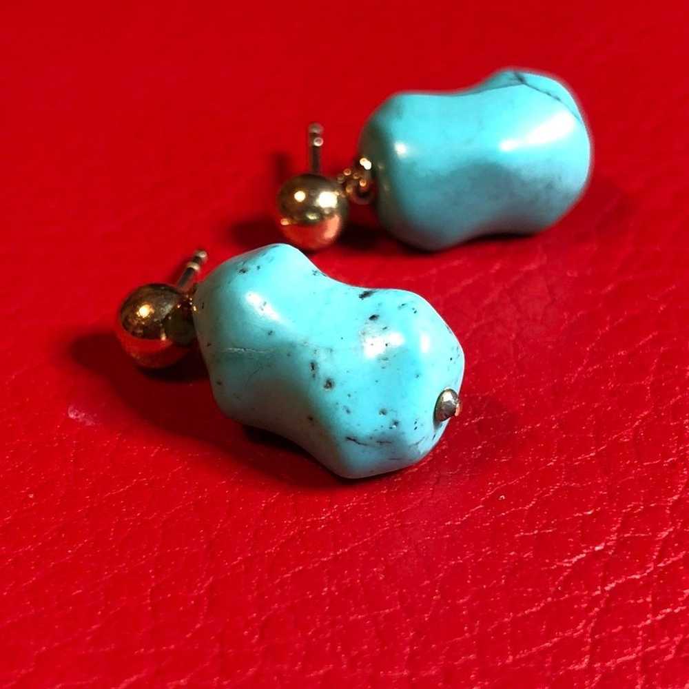 Heavy 14KT Turquoise Dangle Earrings - image 4