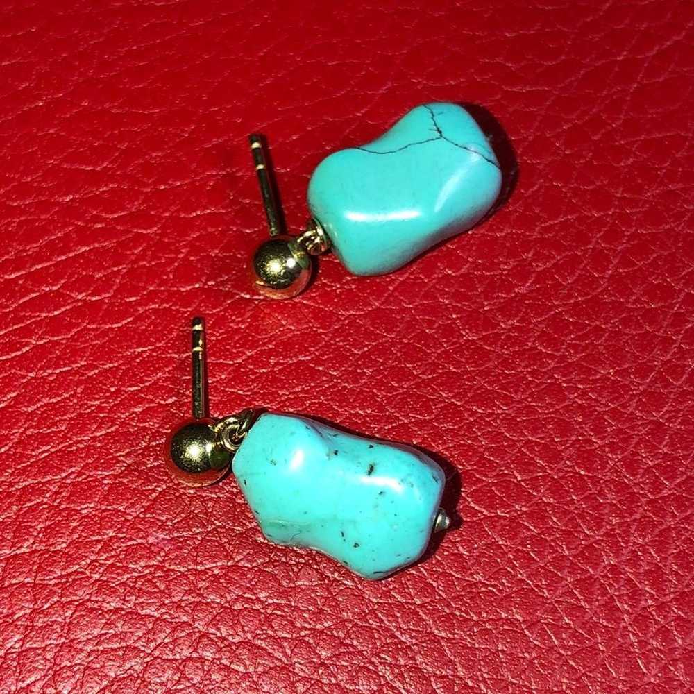 Heavy 14KT Turquoise Dangle Earrings - image 5