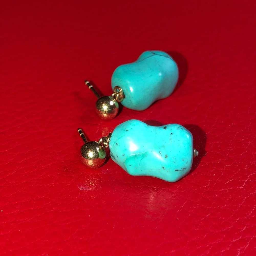 Heavy 14KT Turquoise Dangle Earrings - image 6