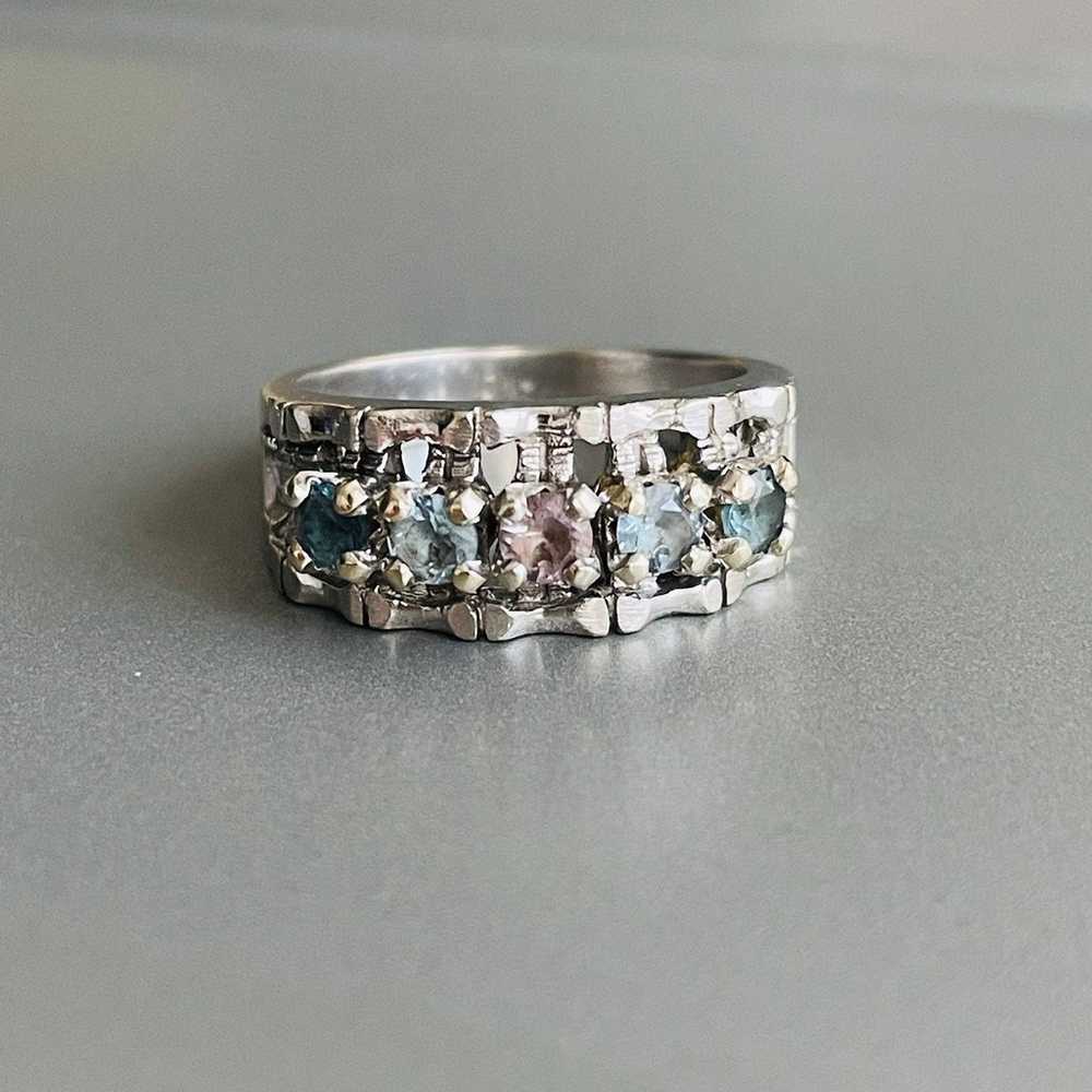 Estate 10K White Gold Topaz & Sapphire Designer C… - image 1