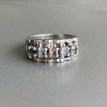 Estate 10K White Gold Topaz & Sapphire Designer C… - image 1