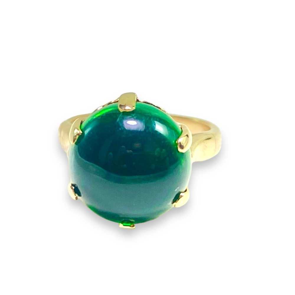 Art Deco 14k Yellow Gold Round Green Cabochon Sol… - image 2