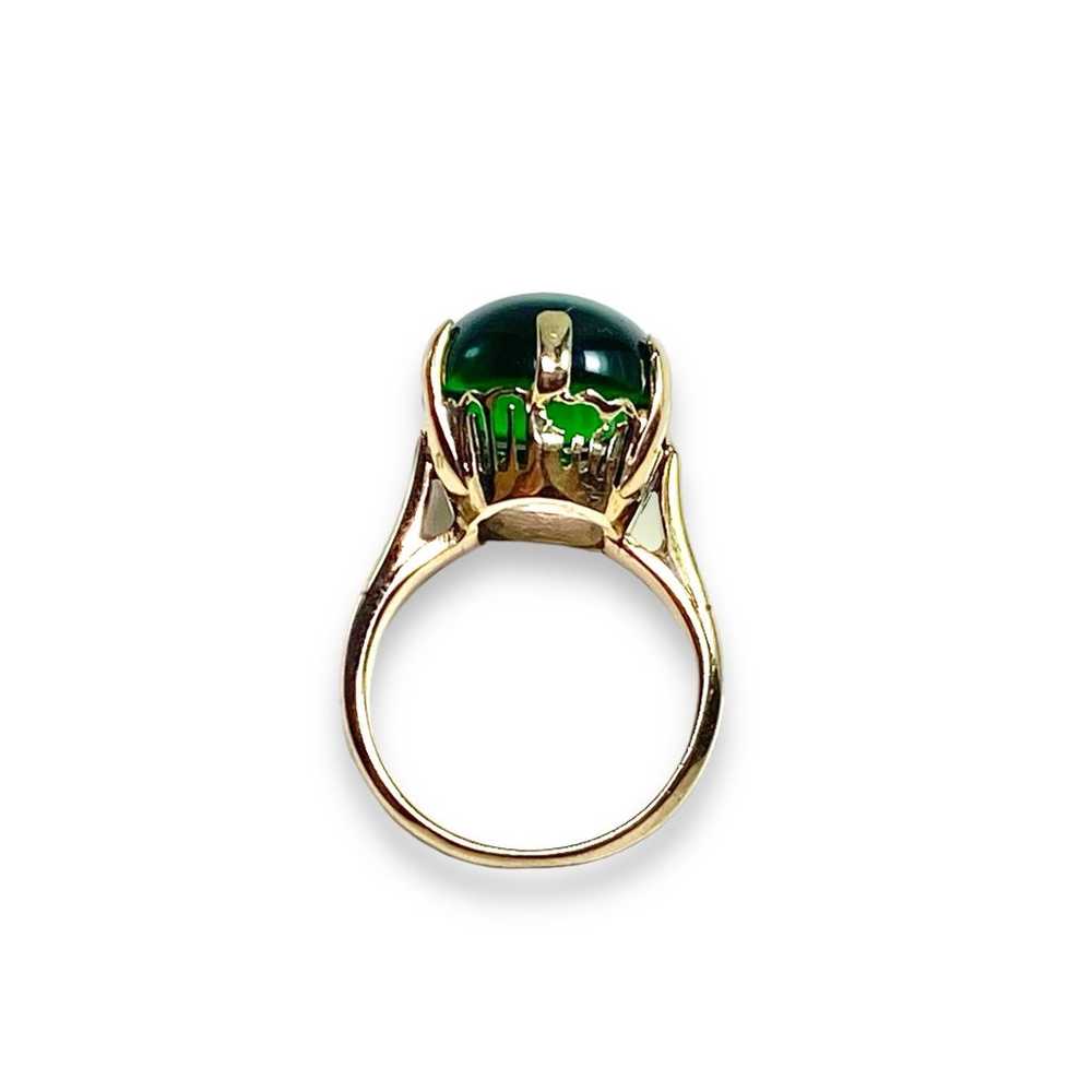 Art Deco 14k Yellow Gold Round Green Cabochon Sol… - image 6