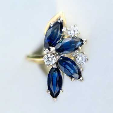 Vintage 14k Yellow Gold Natural Marquise Blue Sapp