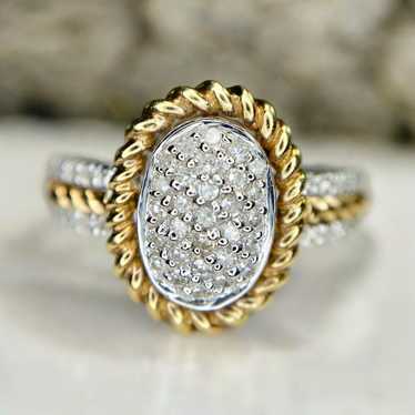 14k White Gold Natural Round Cluster Pave Natural… - image 1