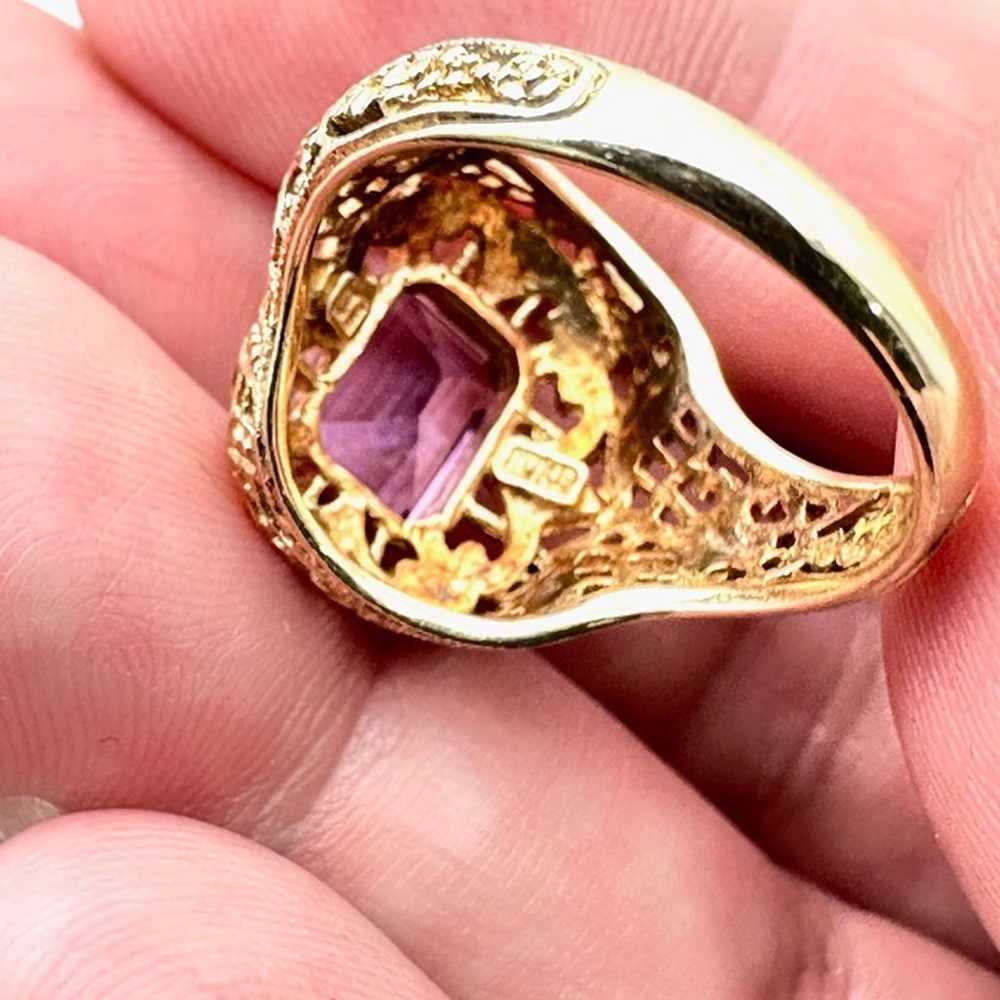 Antique Vintage 14K Yellow Gold Filigree Purple A… - image 10