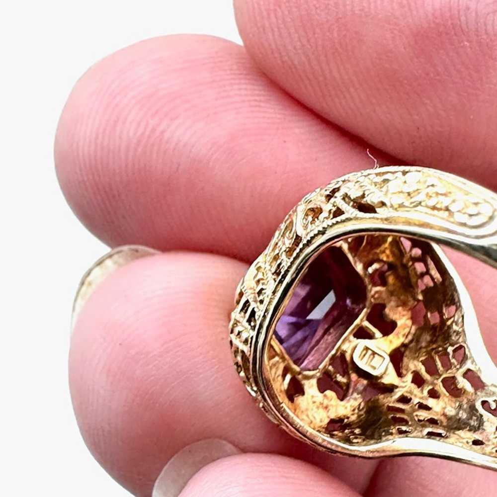 Antique Vintage 14K Yellow Gold Filigree Purple A… - image 11