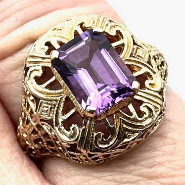 Antique Vintage 14K Yellow Gold Filigree Purple A… - image 1