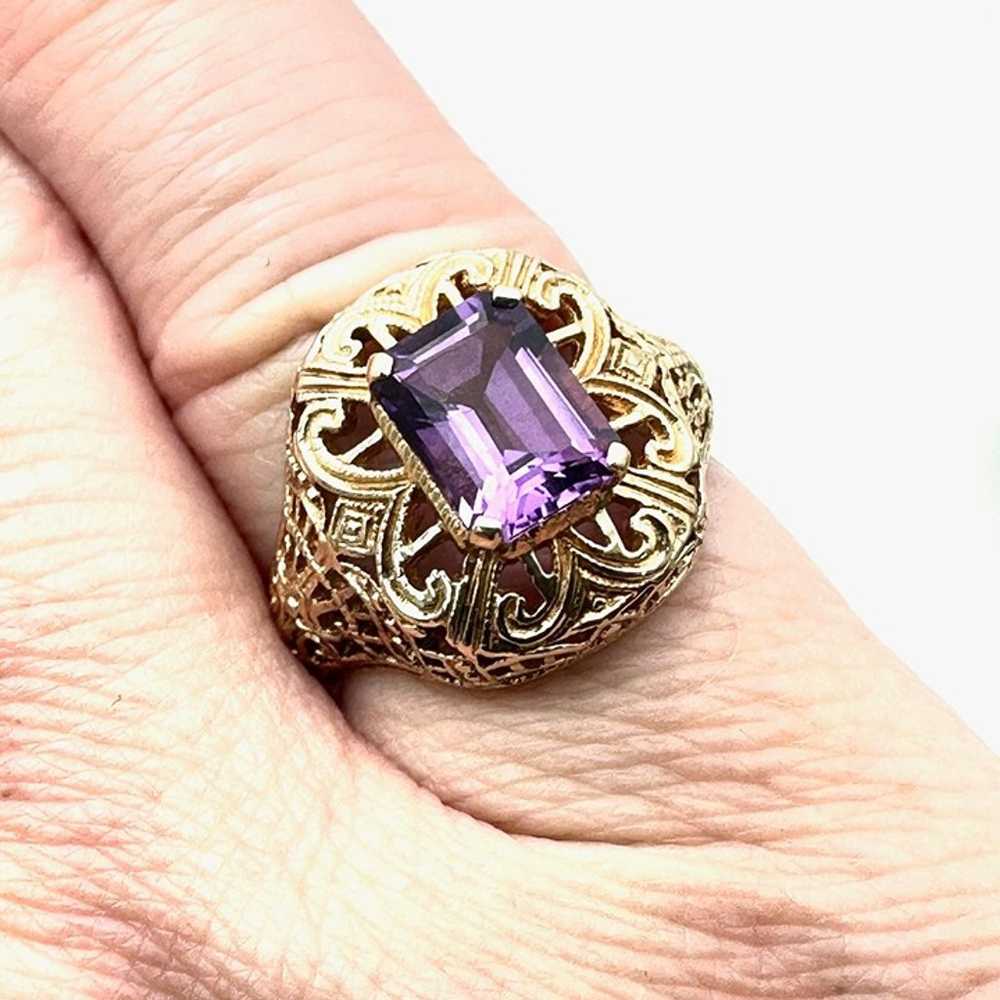 Antique Vintage 14K Yellow Gold Filigree Purple A… - image 2