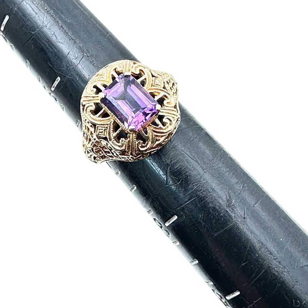 Antique Vintage 14K Yellow Gold Filigree Purple A… - image 5