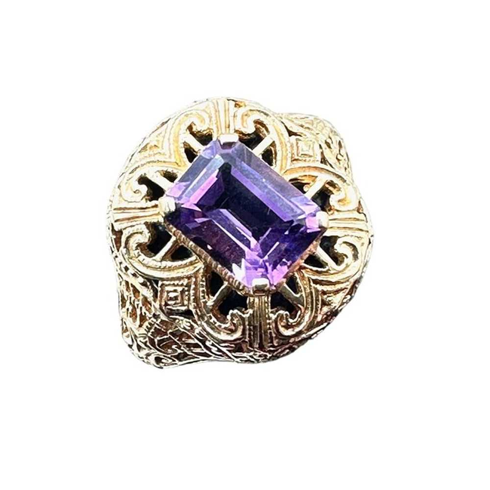 Antique Vintage 14K Yellow Gold Filigree Purple A… - image 7