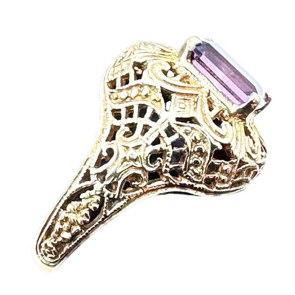 Antique Vintage 14K Yellow Gold Filigree Purple A… - image 8