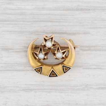 Tri-Delta Sorority Pin 18k Gold Pearls Crescent B… - image 1