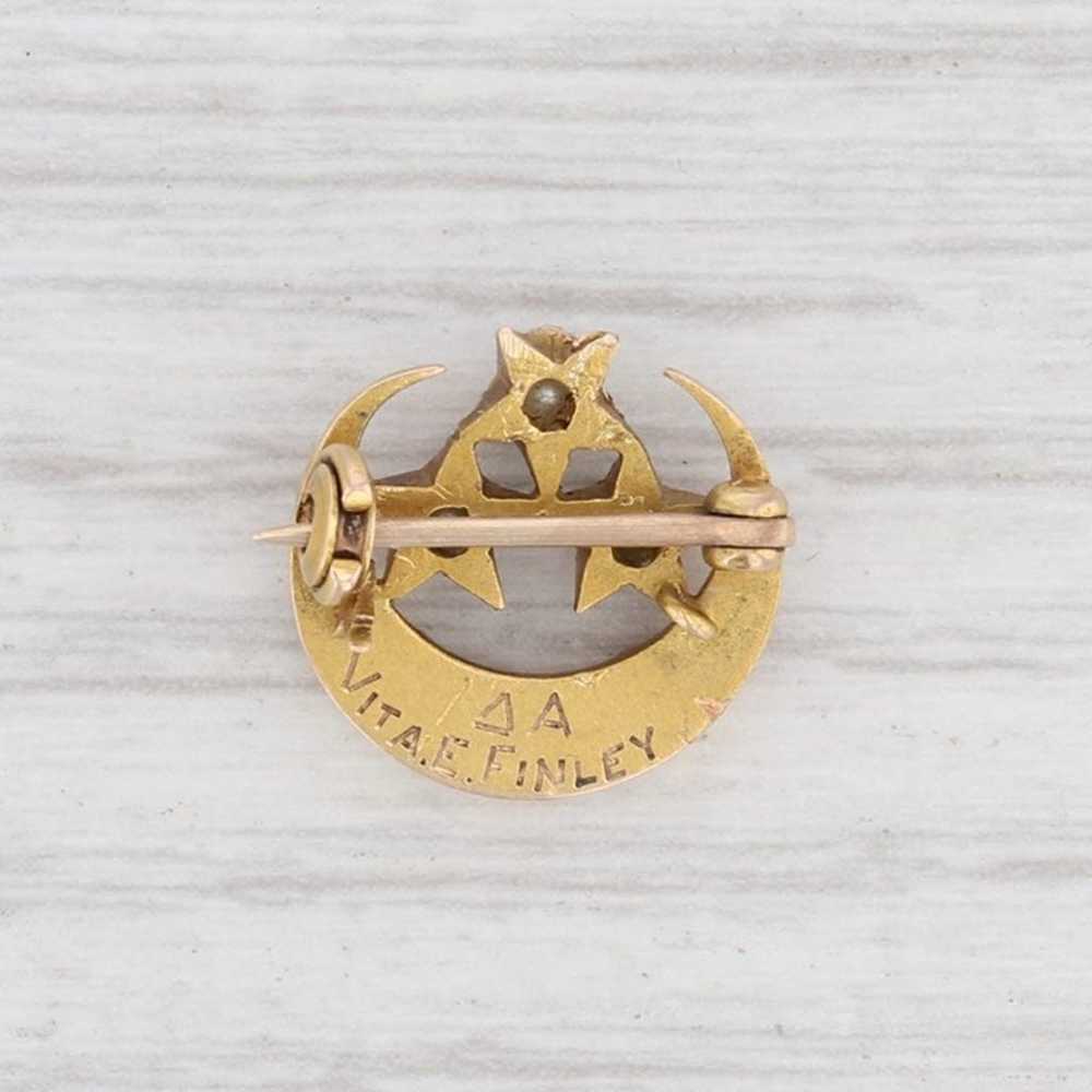 Tri-Delta Sorority Pin 18k Gold Pearls Crescent B… - image 2