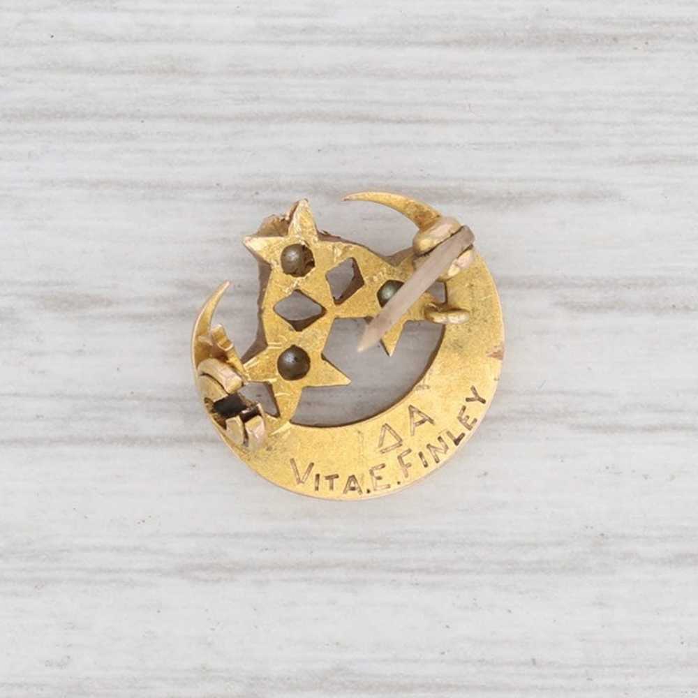 Tri-Delta Sorority Pin 18k Gold Pearls Crescent B… - image 3