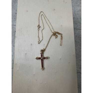 Vintage 14k Gold Ruby Gothic Cross Estate Necklace - image 1