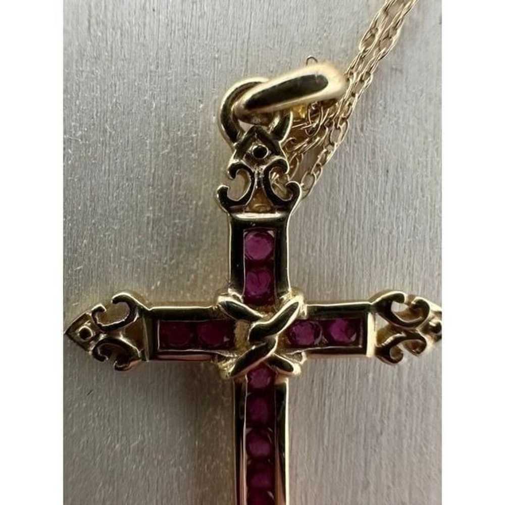 Vintage 14k Gold Ruby Gothic Cross Estate Necklace - image 5