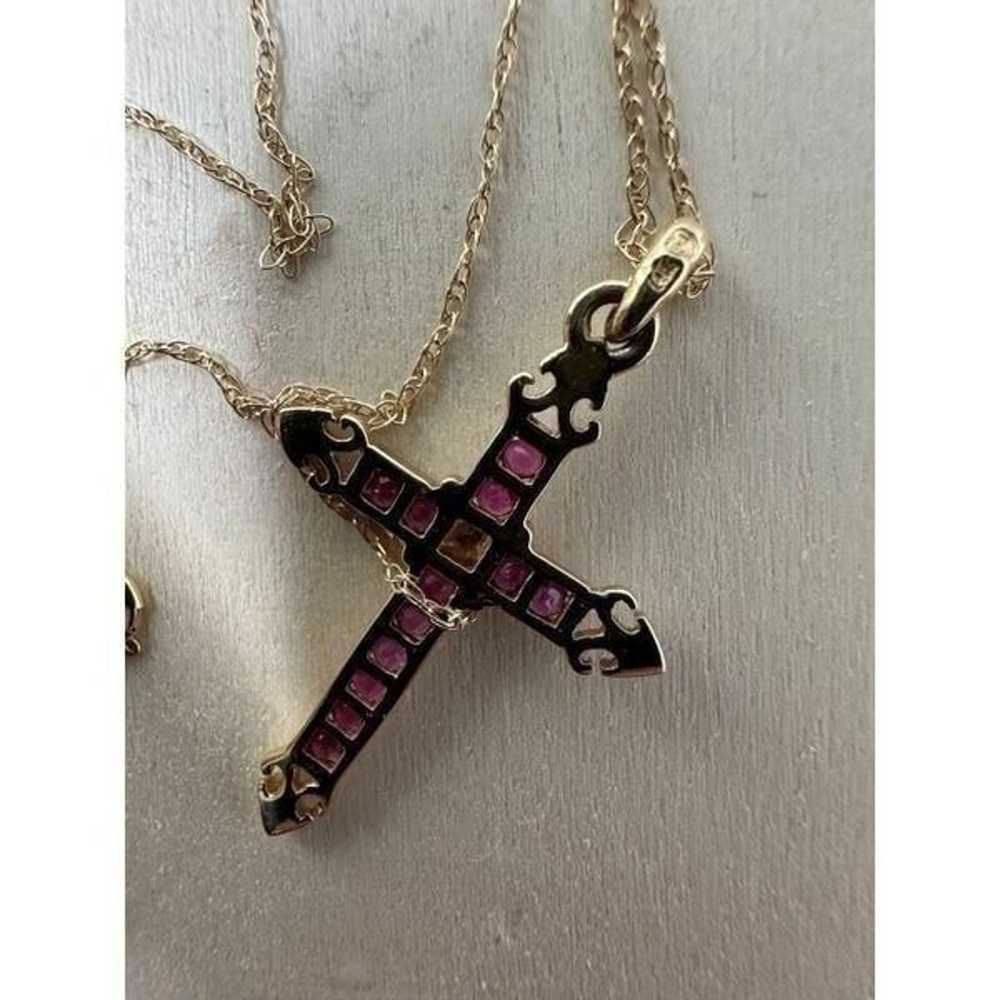 Vintage 14k Gold Ruby Gothic Cross Estate Necklace - image 6