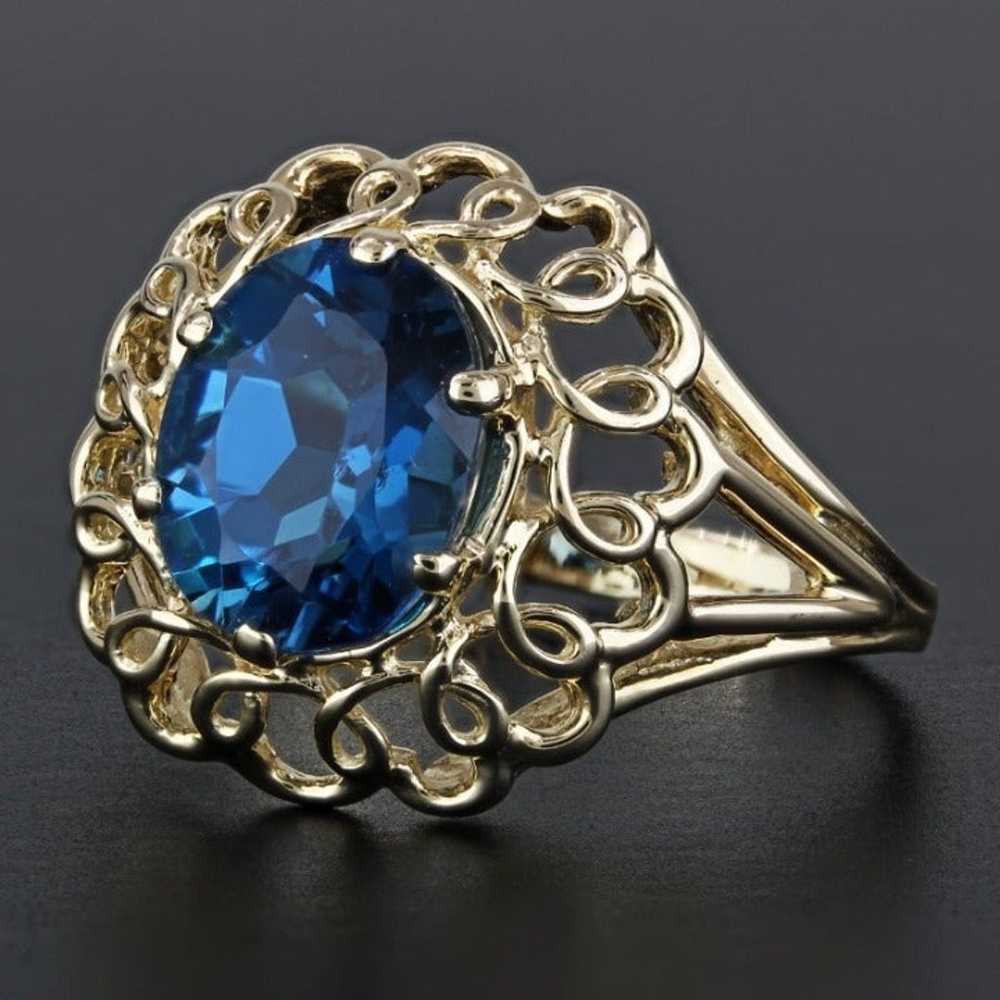 Vintage 10k Yellow Gold London Blue Topaz Filigre… - image 1