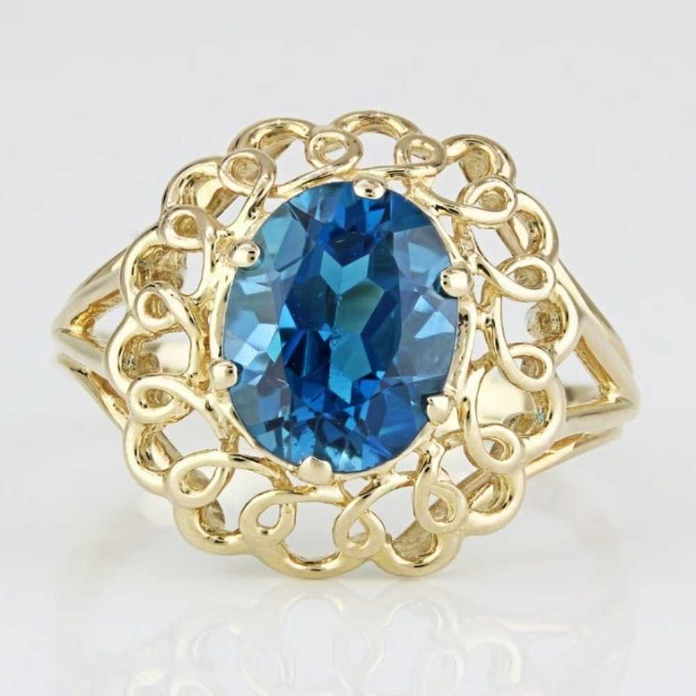 Vintage 10k Yellow Gold London Blue Topaz Filigre… - image 2