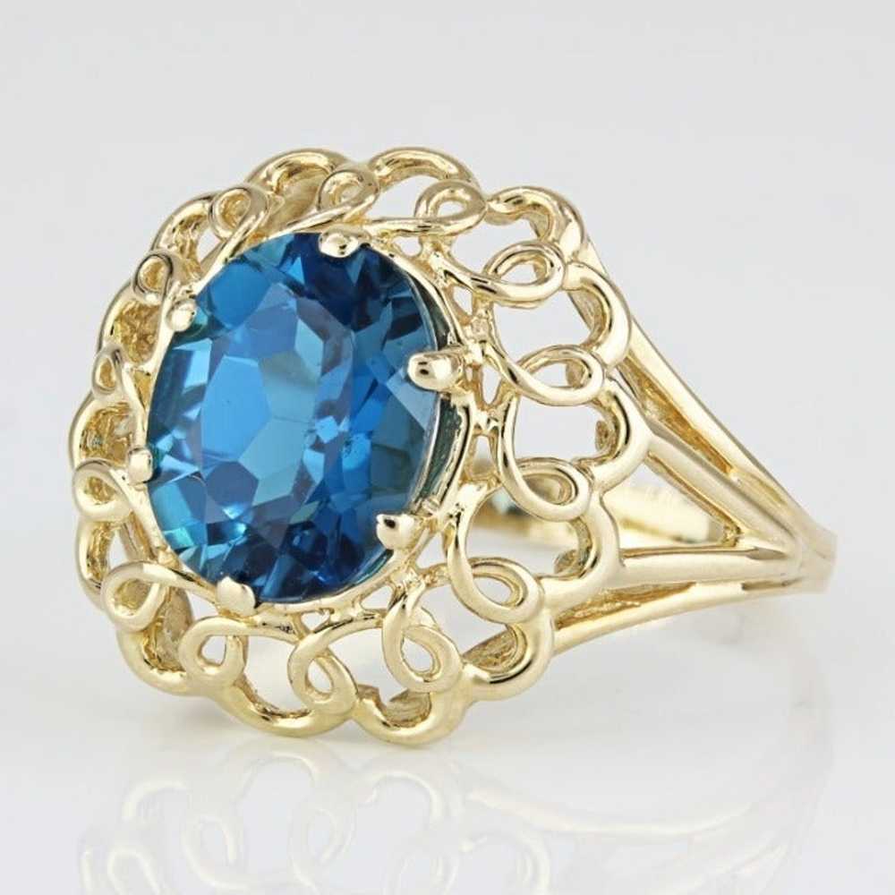 Vintage 10k Yellow Gold London Blue Topaz Filigre… - image 3