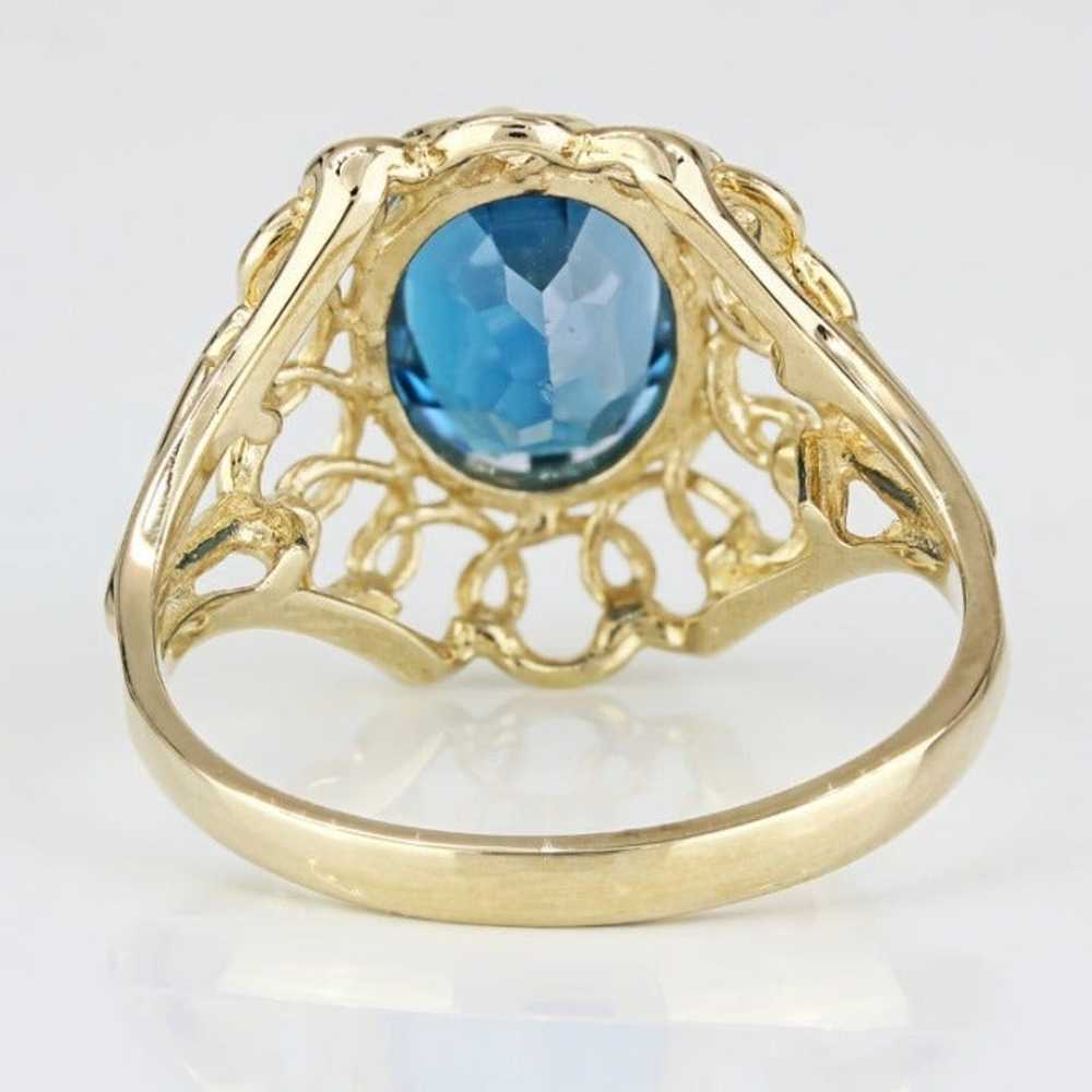 Vintage 10k Yellow Gold London Blue Topaz Filigre… - image 5