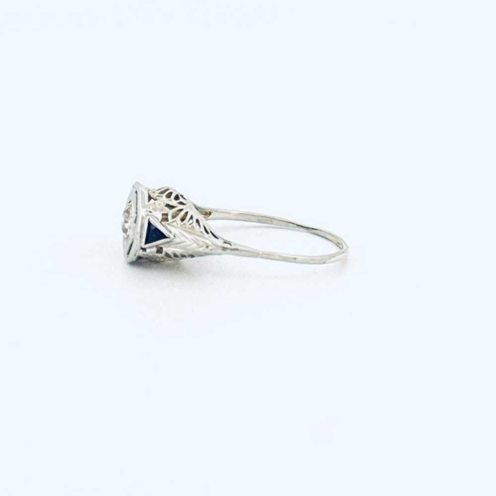 Antique Diamond & Sapphires Engagement Ring 14k W… - image 5