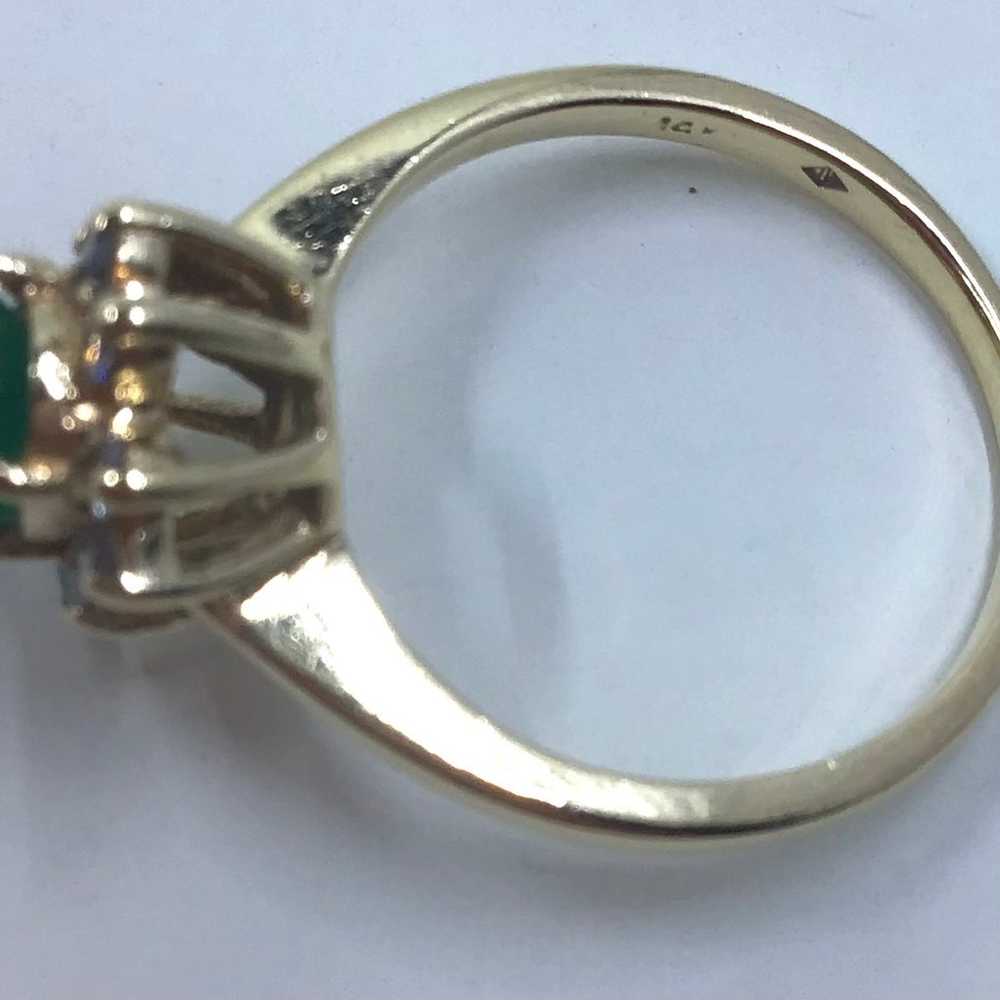 14K YG Vintage Chatham Emerald & Diamond Ring - image 3