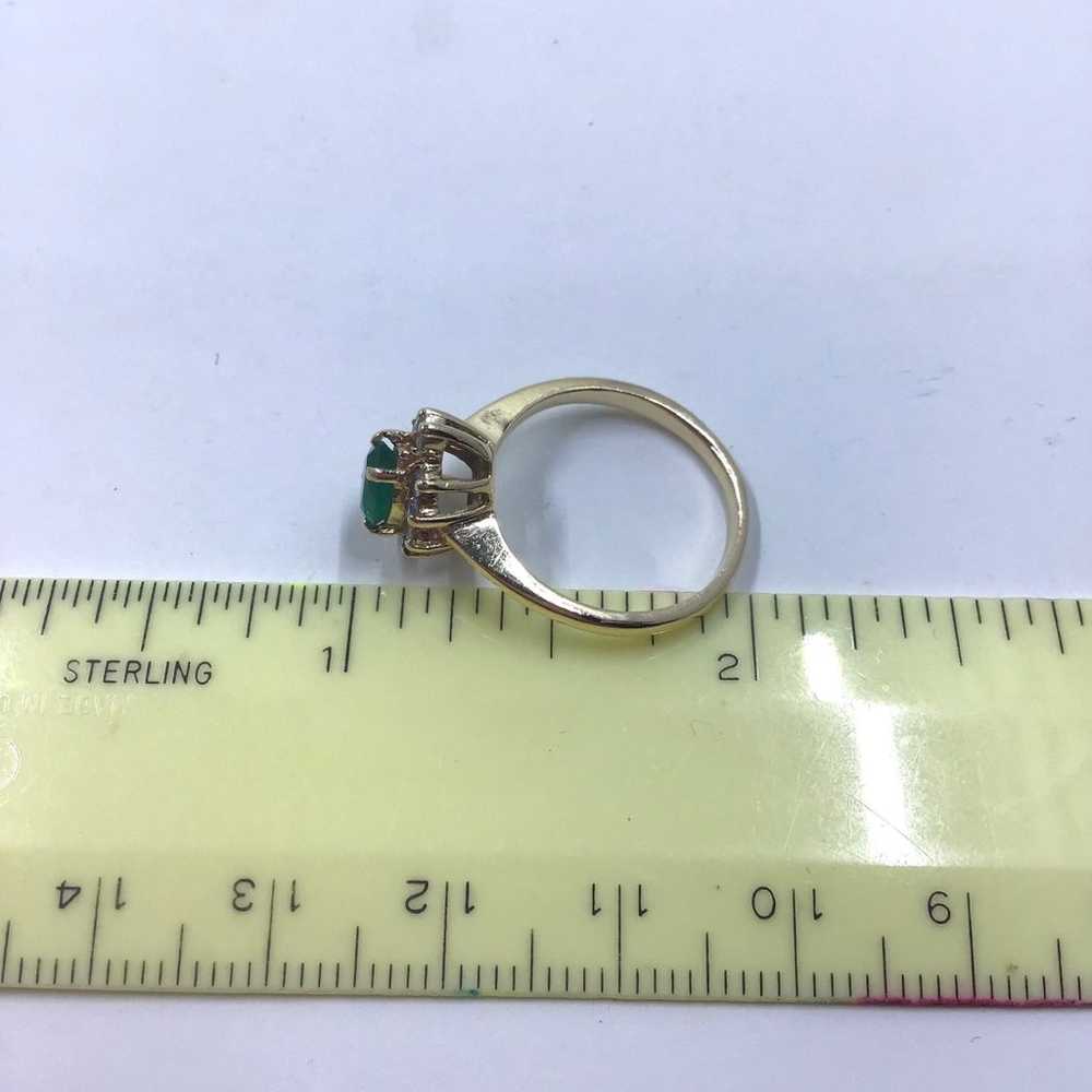 14K YG Vintage Chatham Emerald & Diamond Ring - image 4