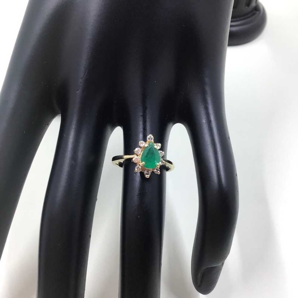 14K YG Vintage Chatham Emerald & Diamond Ring - image 8