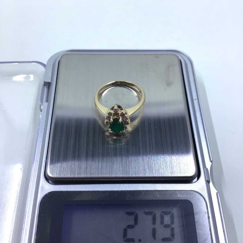 14K YG Vintage Chatham Emerald & Diamond Ring - image 9