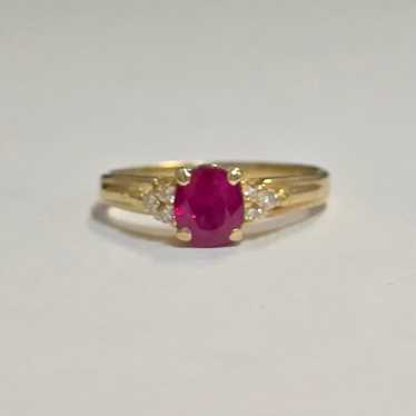 Vintage 18k yellow gold Lab Ruby and diamond ring - image 1