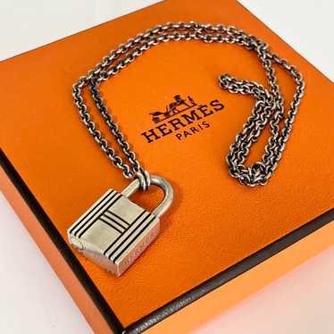 HERMES Silver sv925 Lock-shaped Padlock Pendant N… - image 1