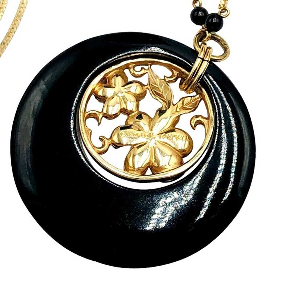 14k Yellow Gold Womens Necklace Black Onyx Pearl … - image 3