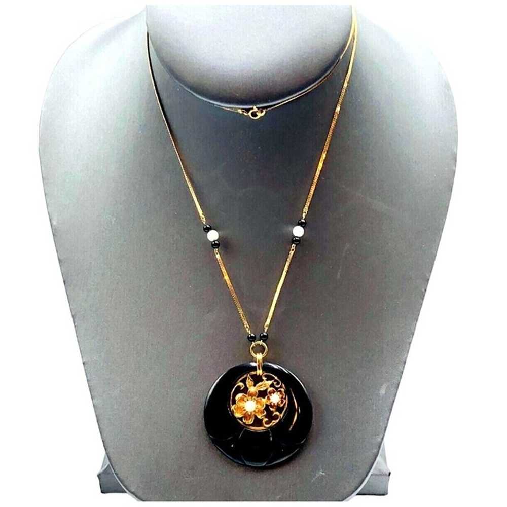 14k Yellow Gold Womens Necklace Black Onyx Pearl … - image 5