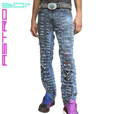 Custom × Lee ASTROBOI* LEE JEANS SLASHED MID BLUE… - image 1