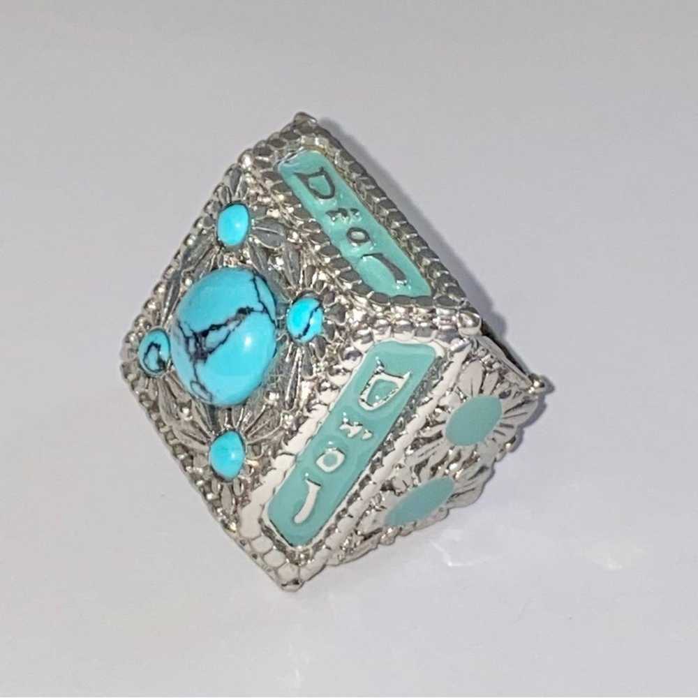 VTG Christian Dior Silver Metal Turquoise Gemston… - image 3