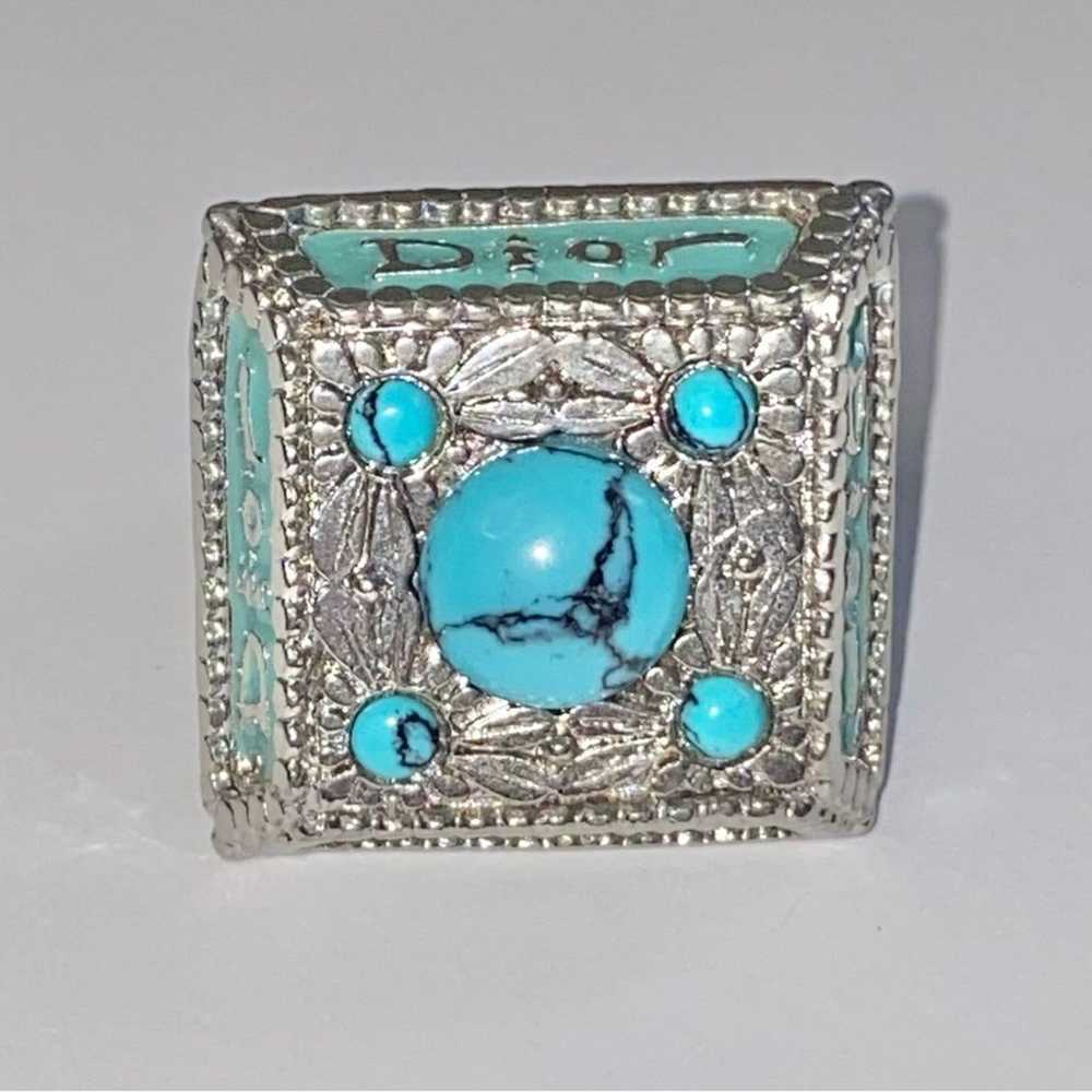 VTG Christian Dior Silver Metal Turquoise Gemston… - image 7